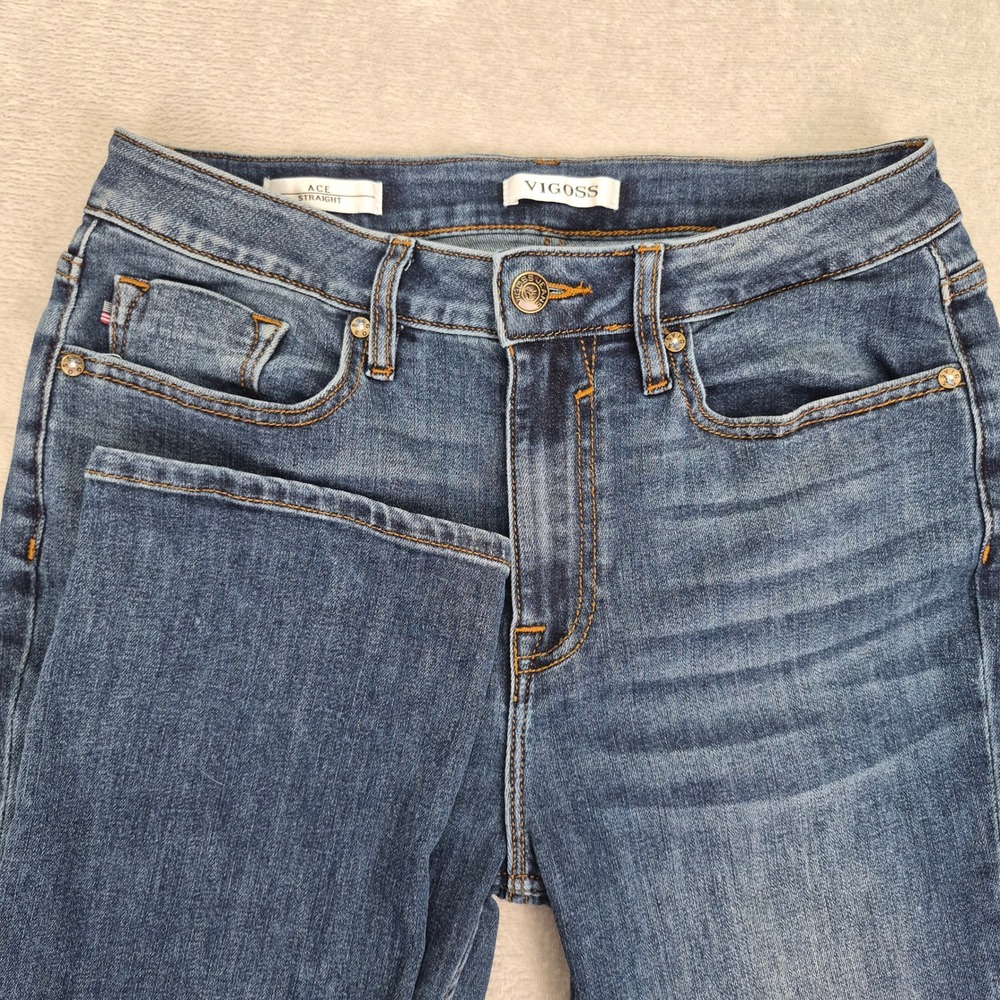 Vigoss Ace 28 Straight Leg Jeans Womens Medium Wash Blue Stretch Denim 29 Inseam